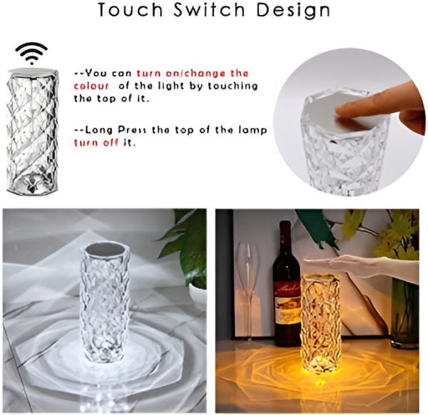 16-Color LED Diamond Rose Crystal Lamp – Touch & Remote Control Bedside Lamp