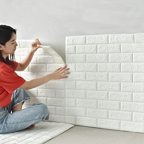 3D White Brick Wall Sticker – Waterproof, Self-Adhesive Wallpaper (6 Piece)