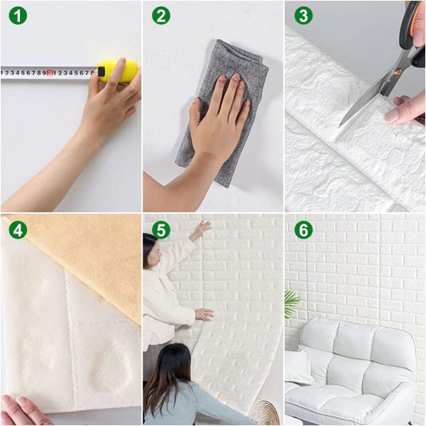 3D White Brick Wall Sticker – Waterproof, Self-Adhesive Wallpaper (6 Piece)