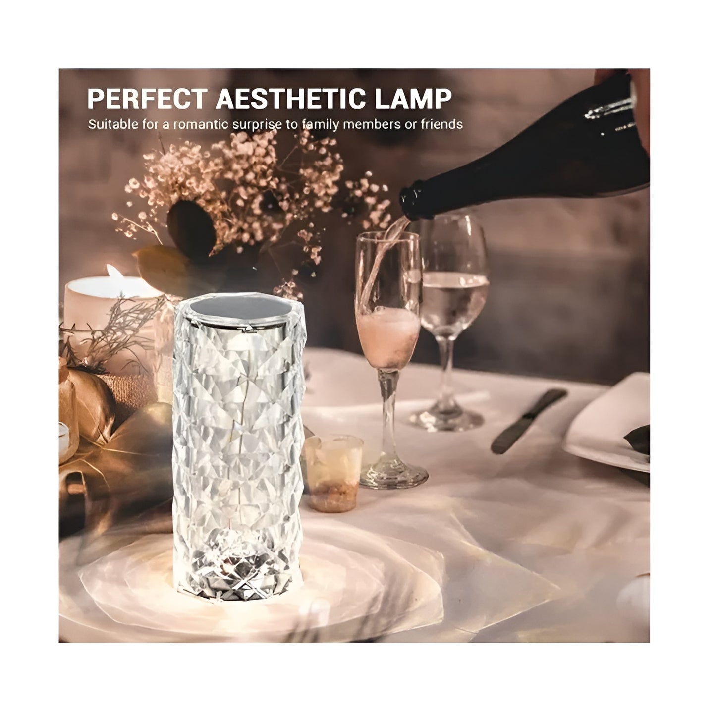 16-Color LED Diamond Rose Crystal Lamp – Touch & Remote Control Bedside Lamp